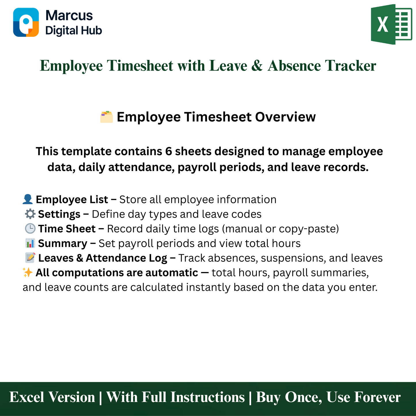 All-in-One Employee Timesheet - Excel Template