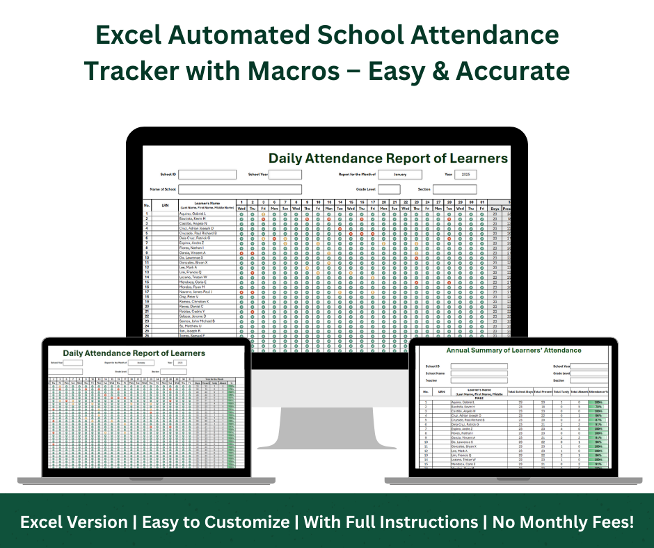 Student Attendance Tracker with Macros - Excel Template