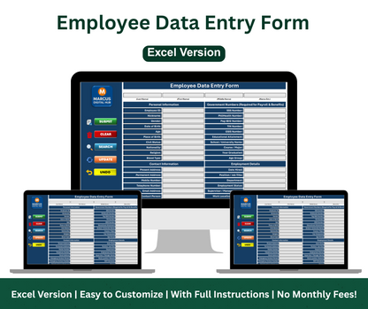 Employee Data Entry Form & Dashboard – Excel Template