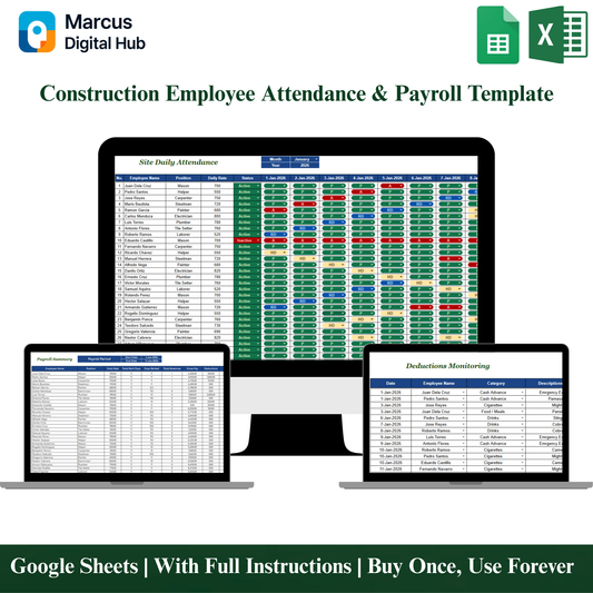 Construction Employee Attendance & Payroll Template (Google Sheets)
