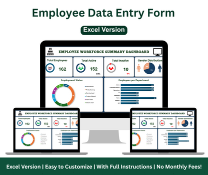 Employee Data Entry Form & Dashboard – Excel Template