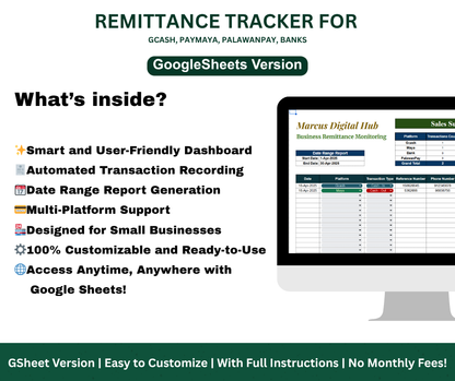 Remittance Tracker Google Sheets Template | GCash, PayMaya, PalawanPay, Banks - Google Sheets Template
