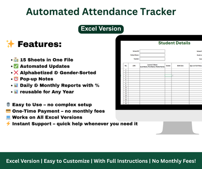 Student Attendance Tracker with Macros - Excel Template