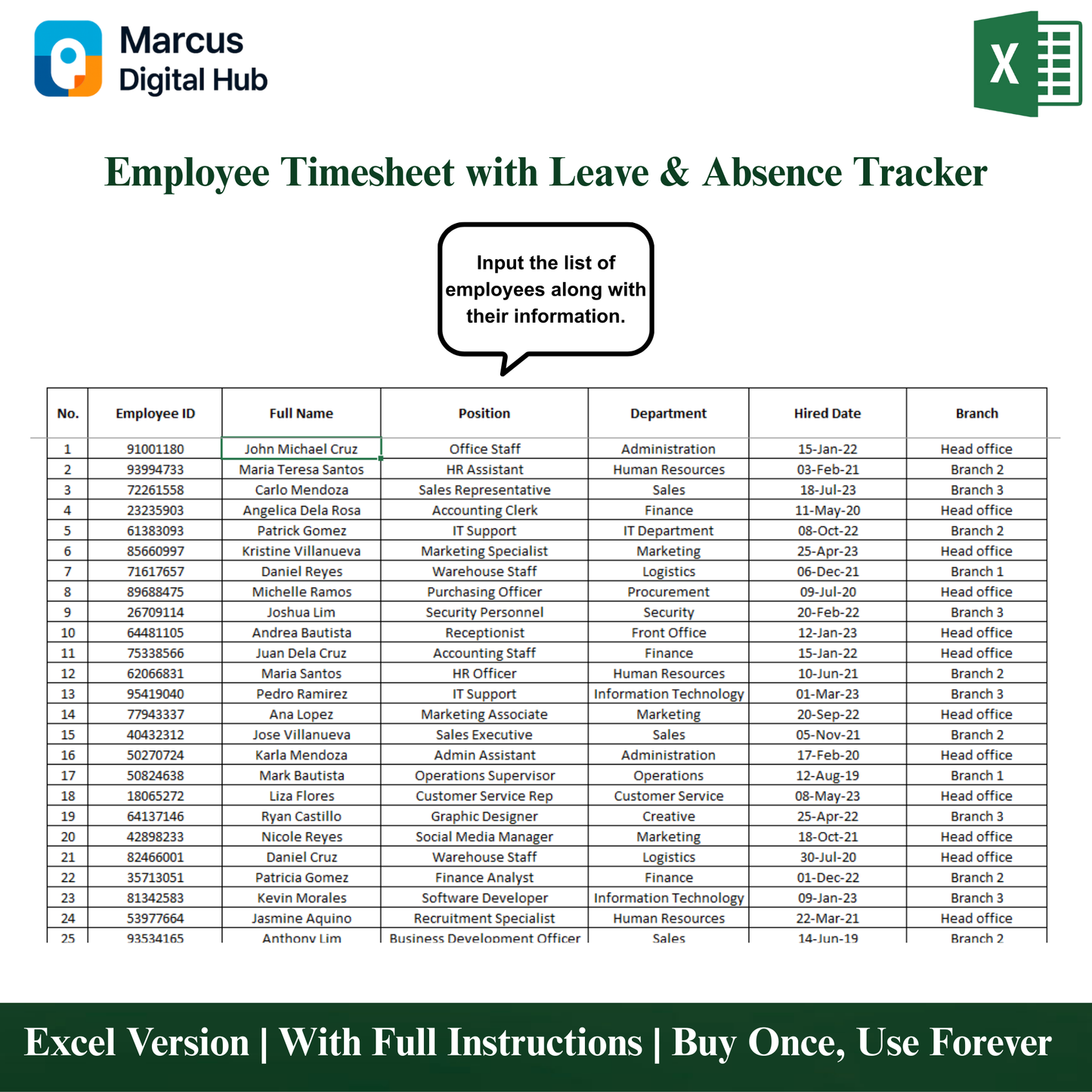 All-in-One Employee Timesheet - Excel Template