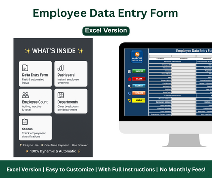 Employee Data Entry Form & Dashboard – Excel Template