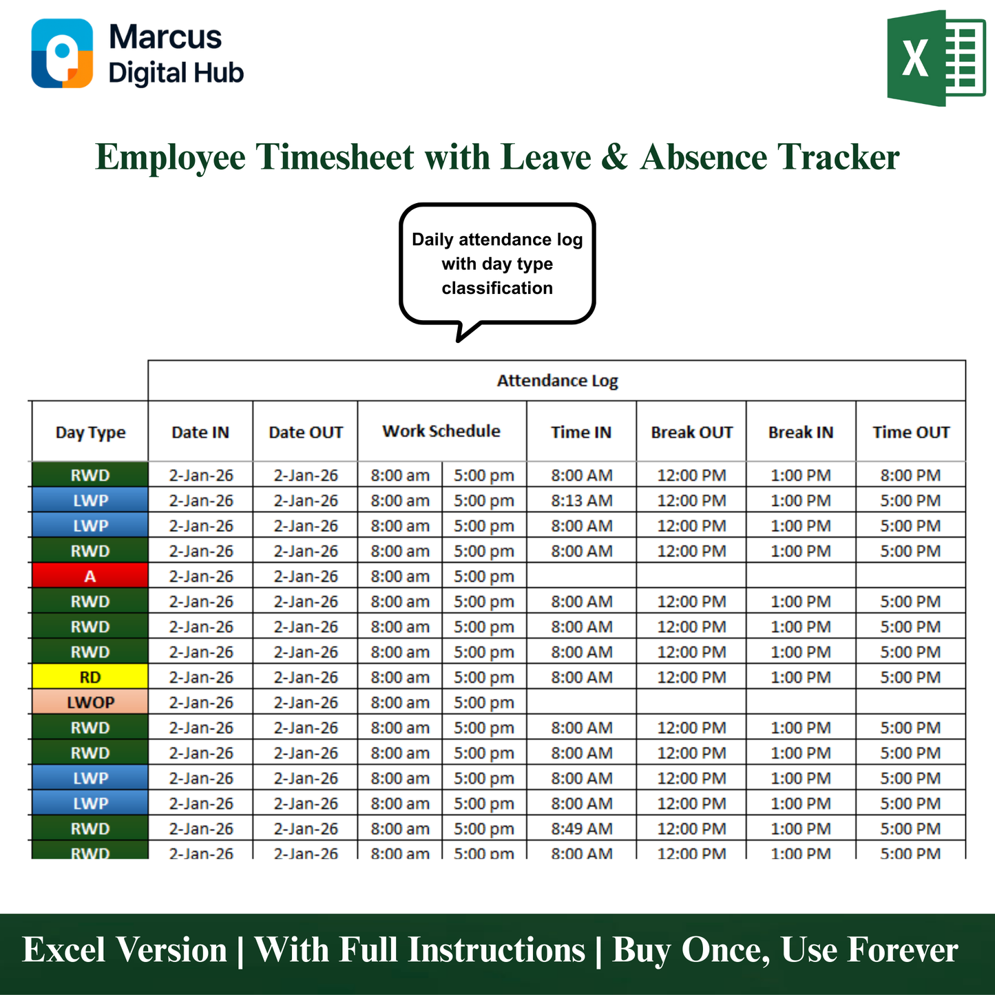 All-in-One Employee Timesheet - Excel Template