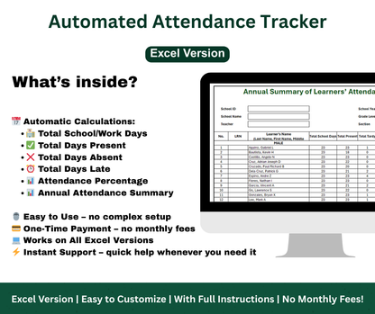 SF2 Student Daily Attendance Monitoring – Excel Template (Compatible with All Excel Versions)