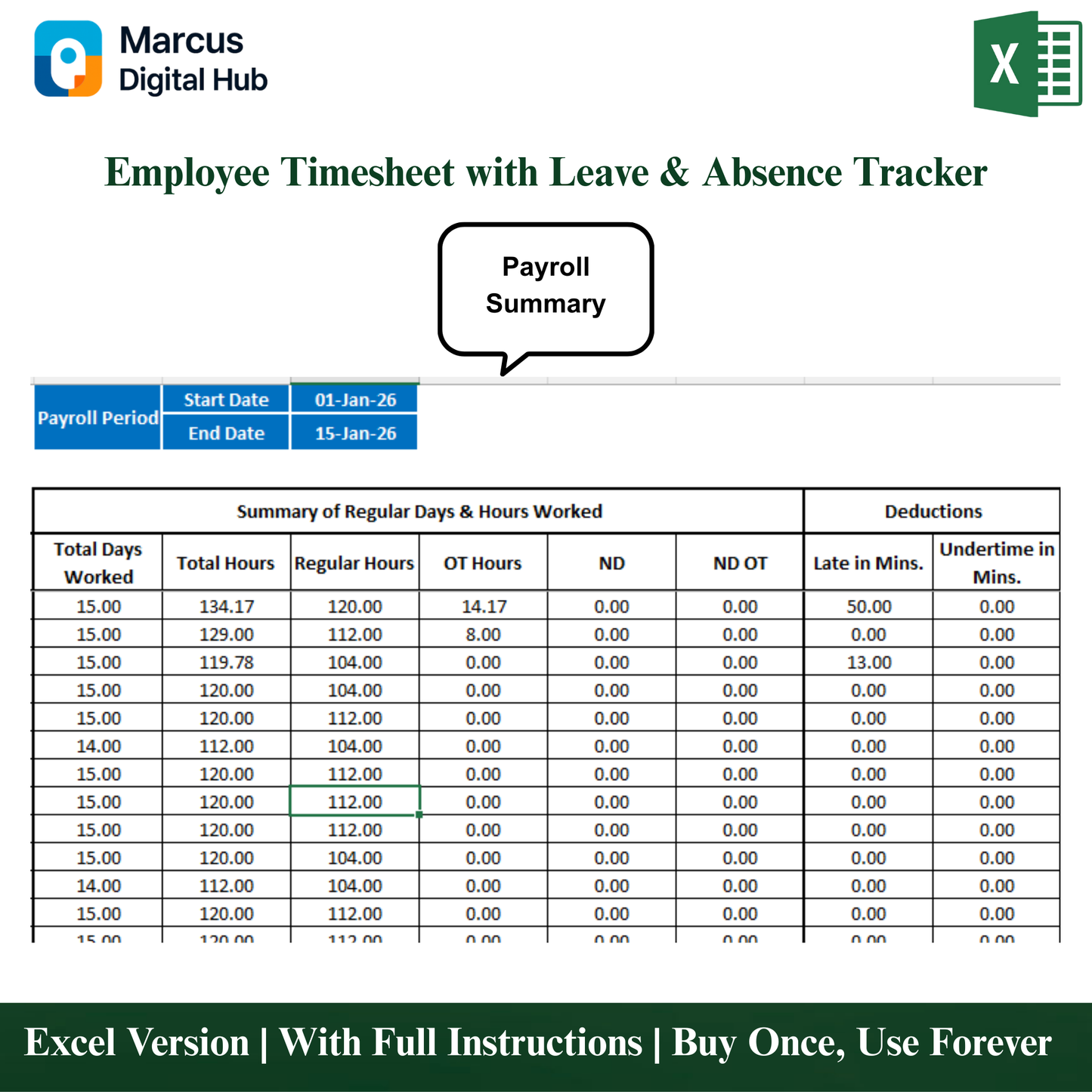 All-in-One Employee Timesheet - Excel Template