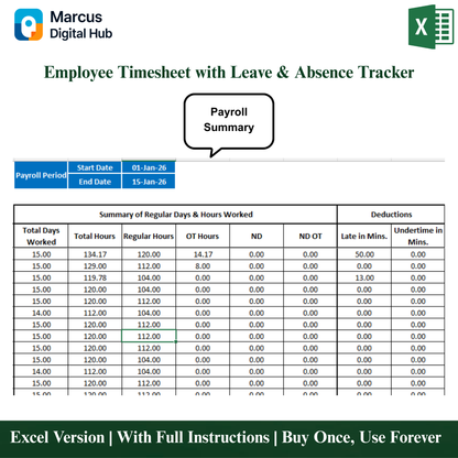 All-in-One Employee Timesheet - Excel Template