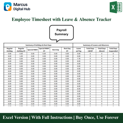 All-in-One Employee Timesheet - Excel Template