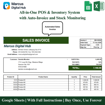 All-in-One POS & Inventory System with Auto-Invoice and Stock Monitoring - Google Sheets Template