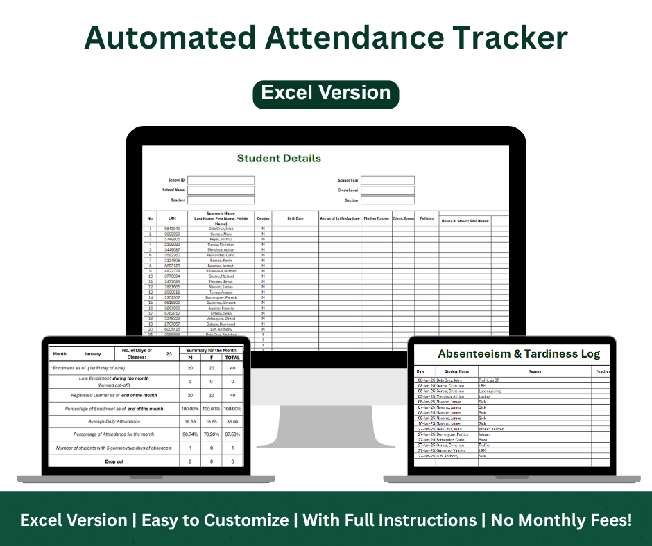 SF2 Student Daily Attendance Monitoring – Excel Template (Compatible with All Excel Versions)
