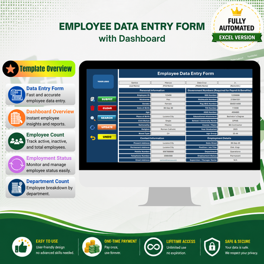 Employee Data Entry Form & Dashboard – Excel Template