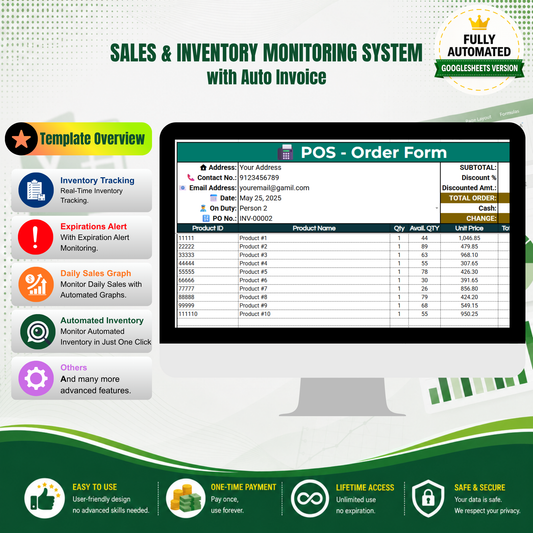 All-in-One POS & Inventory System with Auto-Invoice and Stock Monitoring - Google Sheets Template
